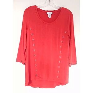 CARMEN MARC VALVO Red Knit Stretch Top w/Grommets